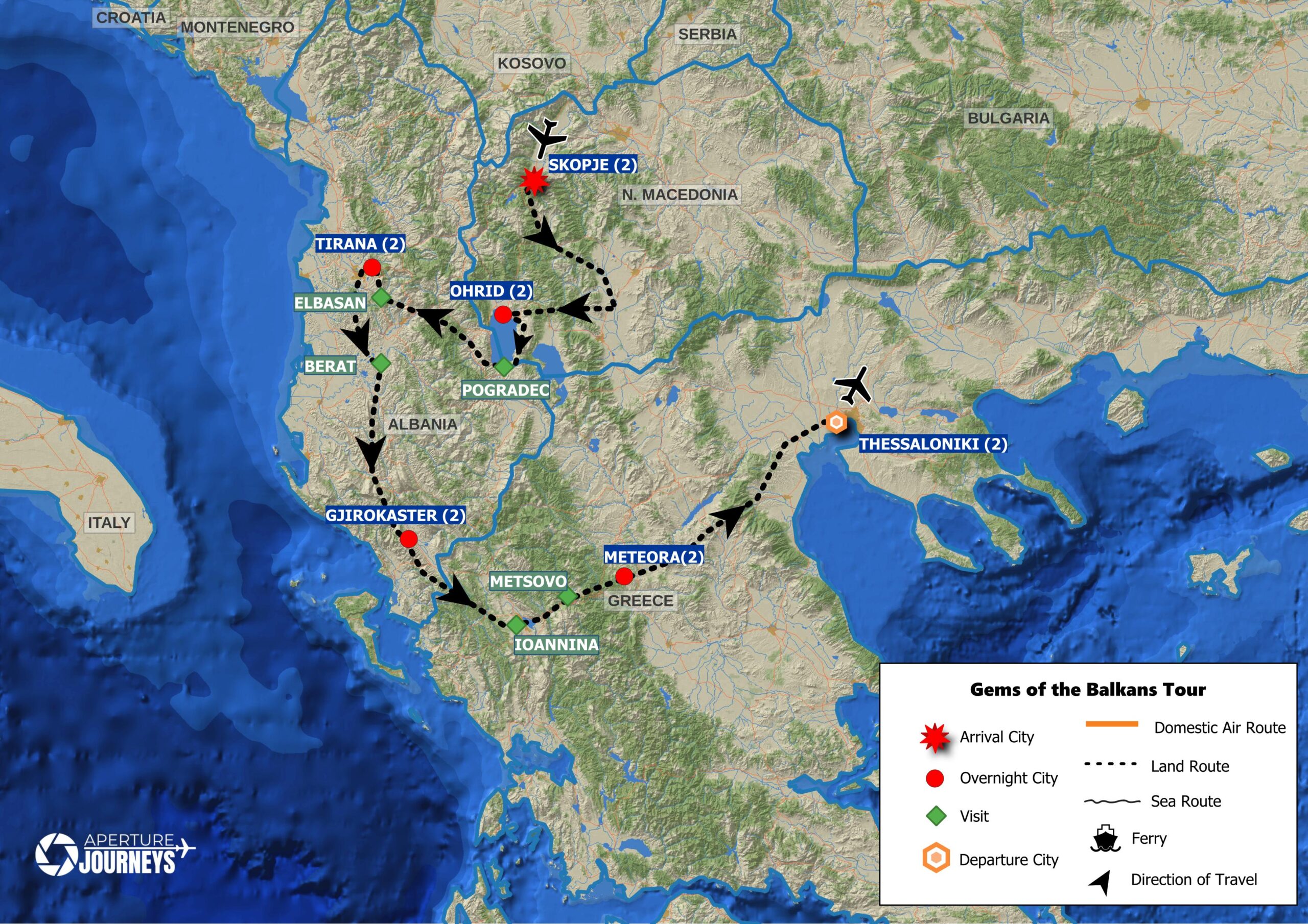 Aperture Journeys Albania, North Macedonia, North Greece Map